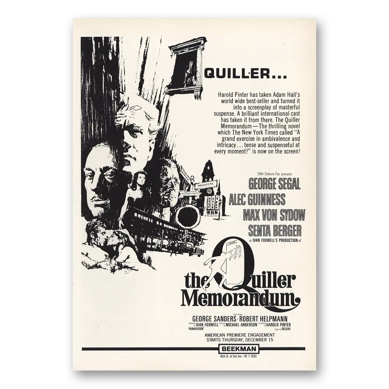 1966 The Quiller Memorandum Promo George Segal Vintage Magazine Print Ad