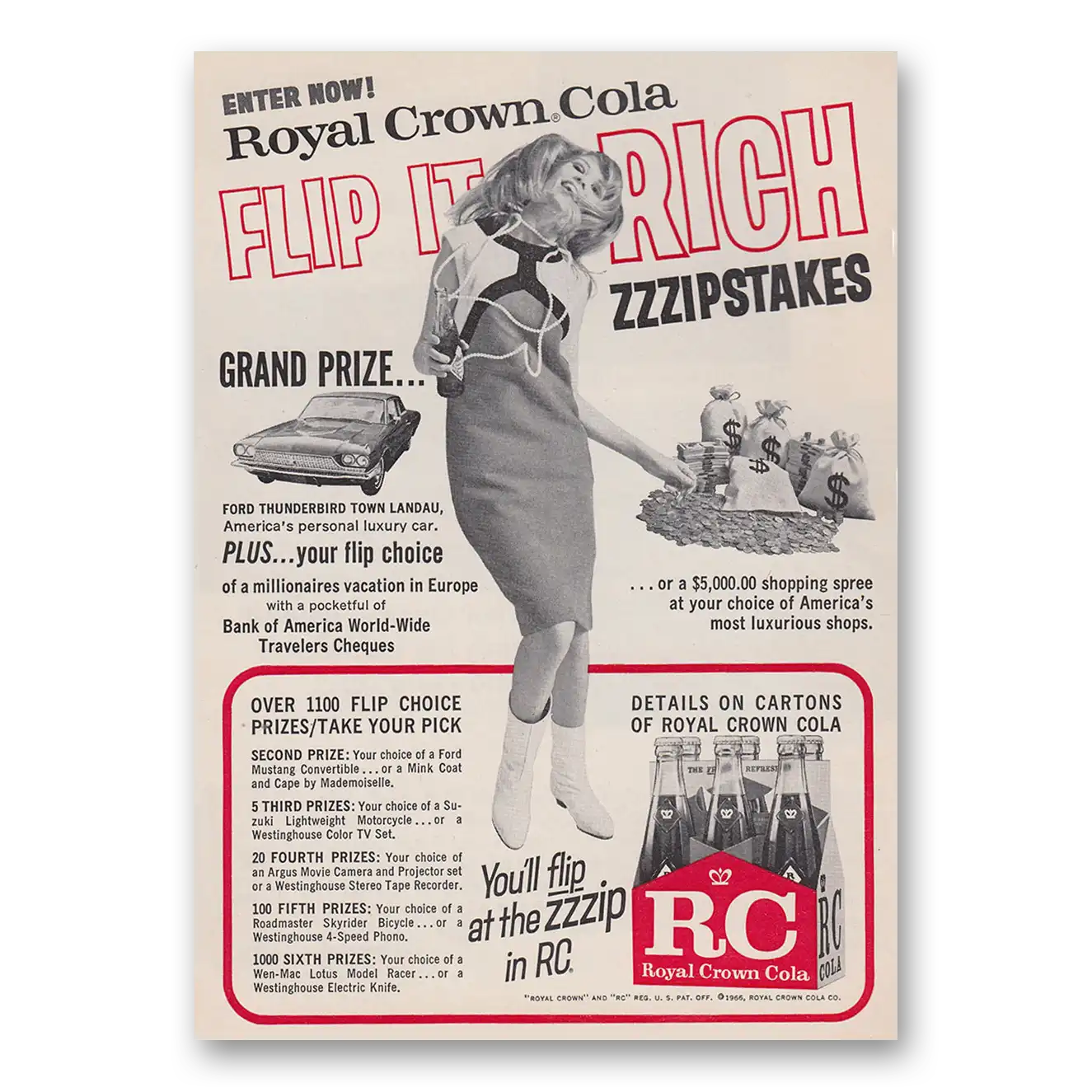 1966 Royal Crown Cola Zzzipstakes Vintage Magazine Print Ad