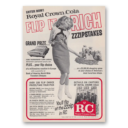 1966 Royal Crown Cola Zzzipstakes Vintage Magazine Print Ad