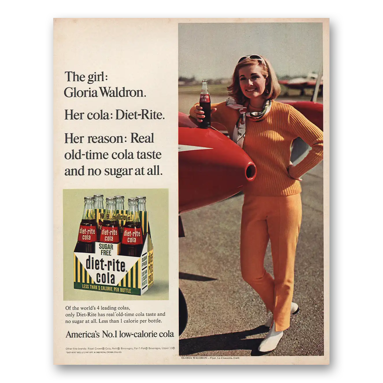 1966 Diet Rite Cola Girl Gloria Waldron Vintage Magazine Print Ad