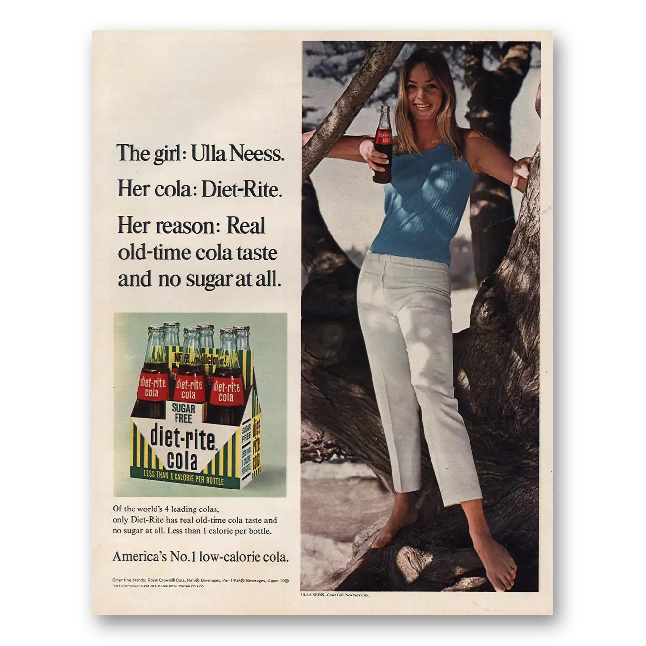 1966 Diet Rite Cola Girl Ulla Neess Vintage Magazine Print Ad