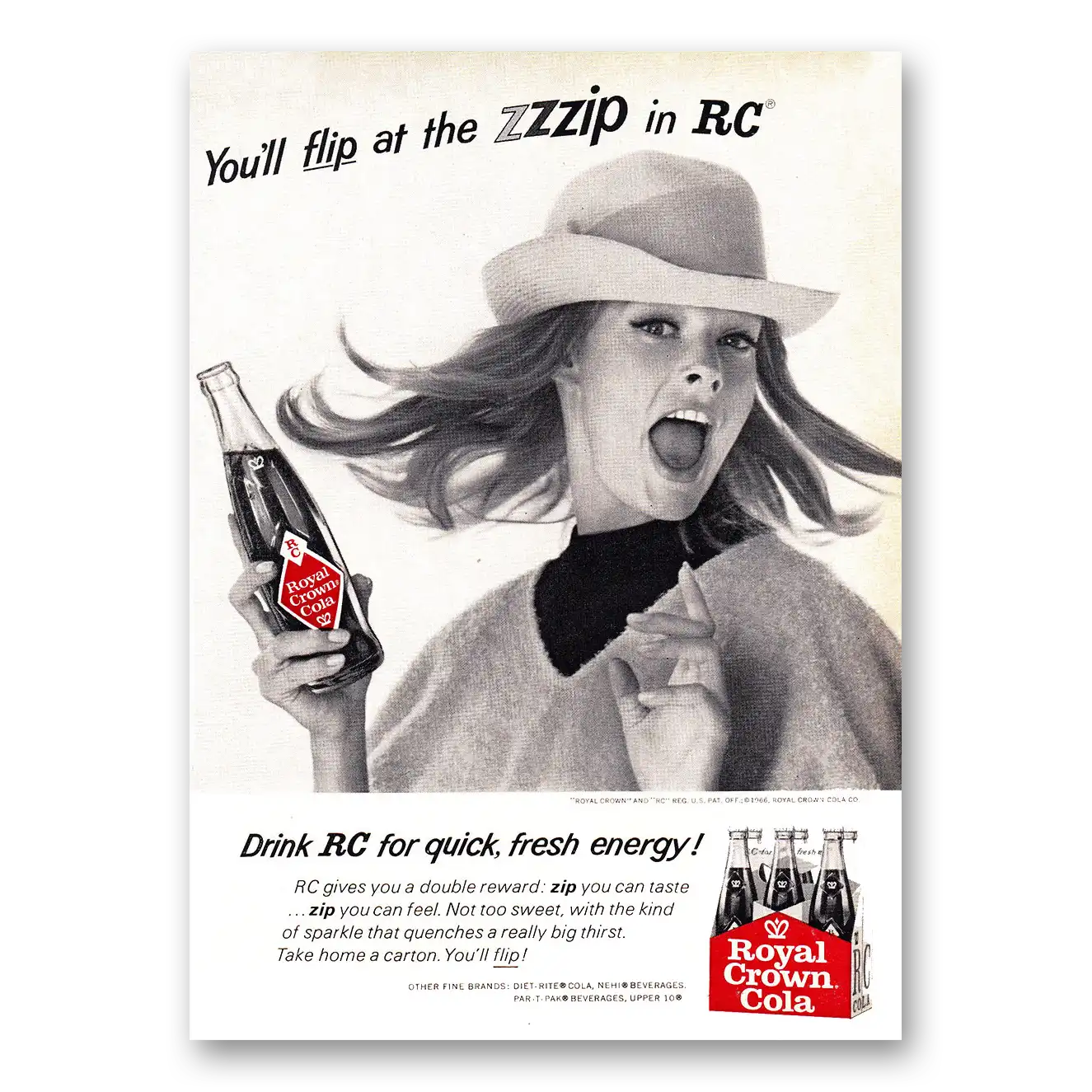 1966 Royal Crown Cola Flip at the Zzzip in RC Vintage Magazine Print Ad