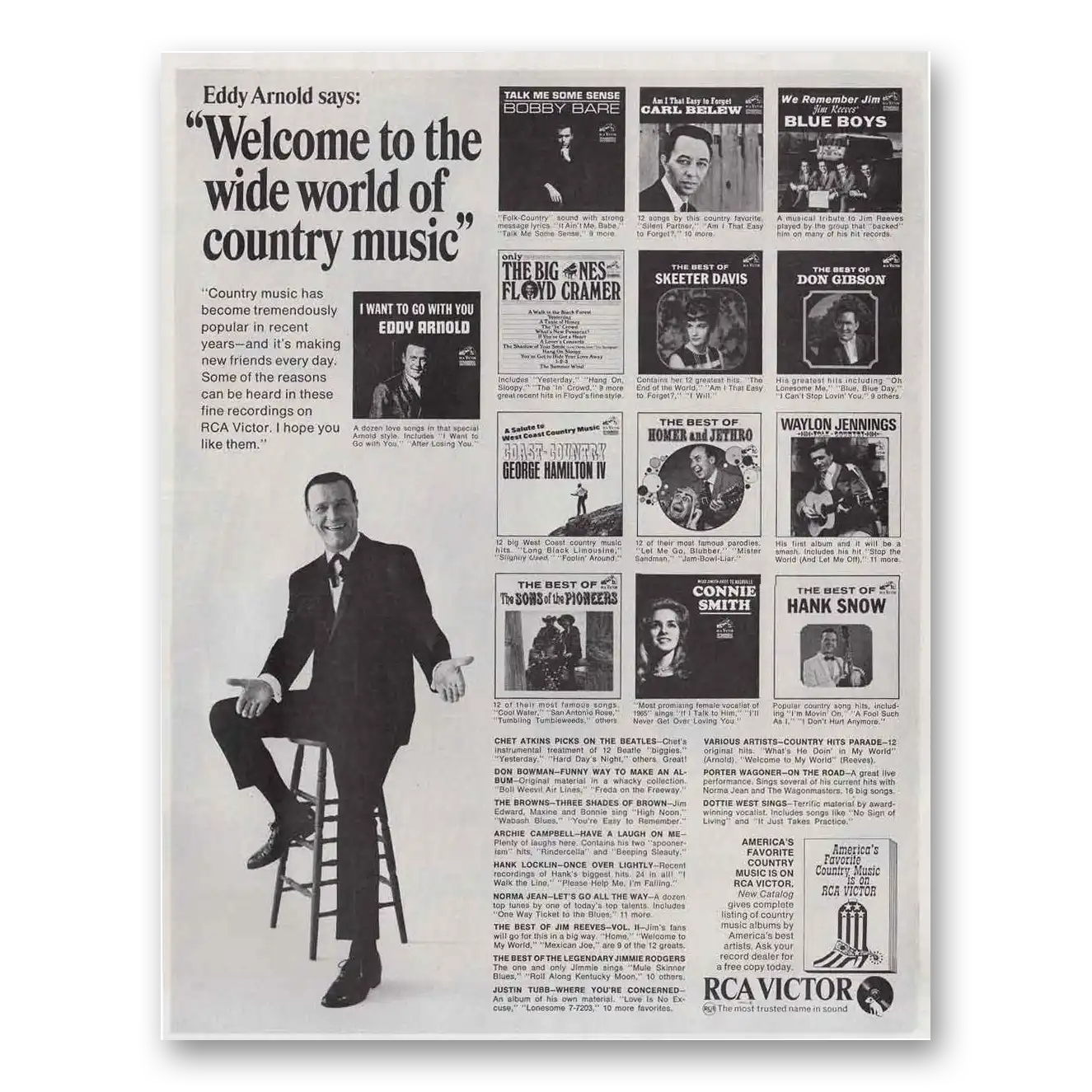 1966 RCA Victor Records Eddy Arnold Wide World of Country Music Vintage Magazine Print Ad