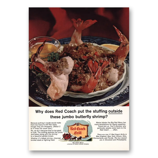 1966 Red Coach Grill Jumbo Butterfly Shrimp Vintage Magazine Print Ad