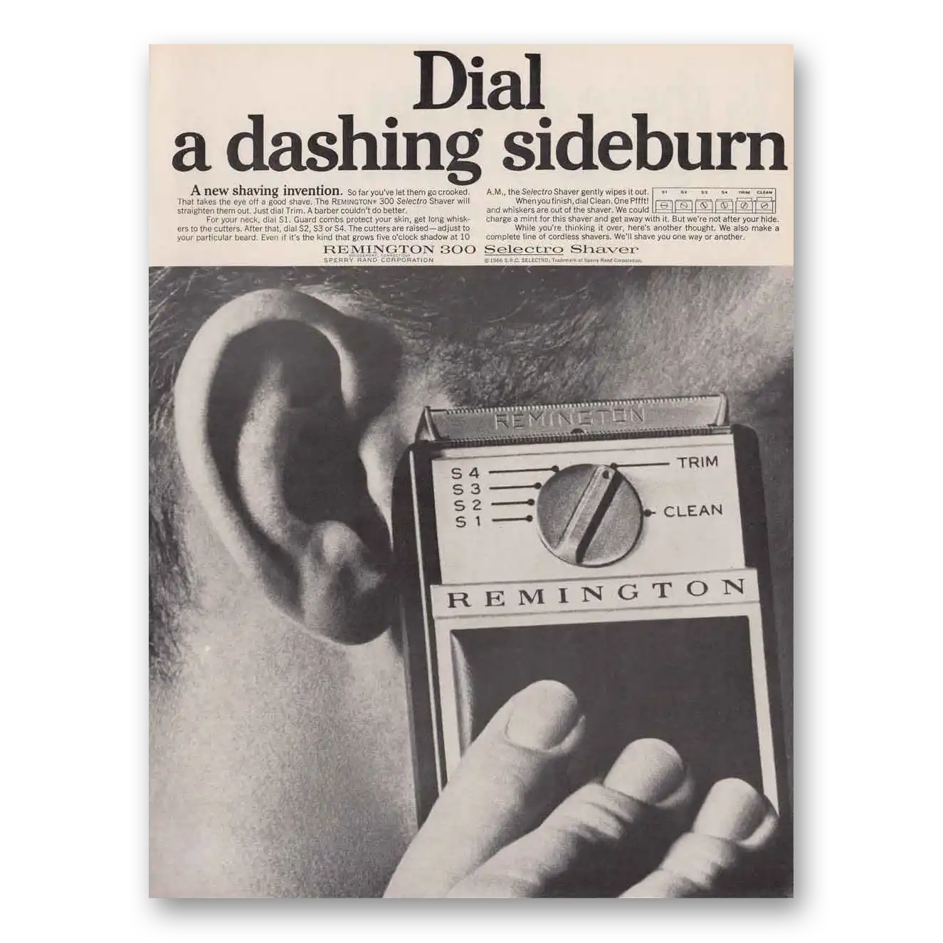 1966 Remington Rand Electric Shaver Dial a Dashing Sideburn Vintage Magazine Print Ad