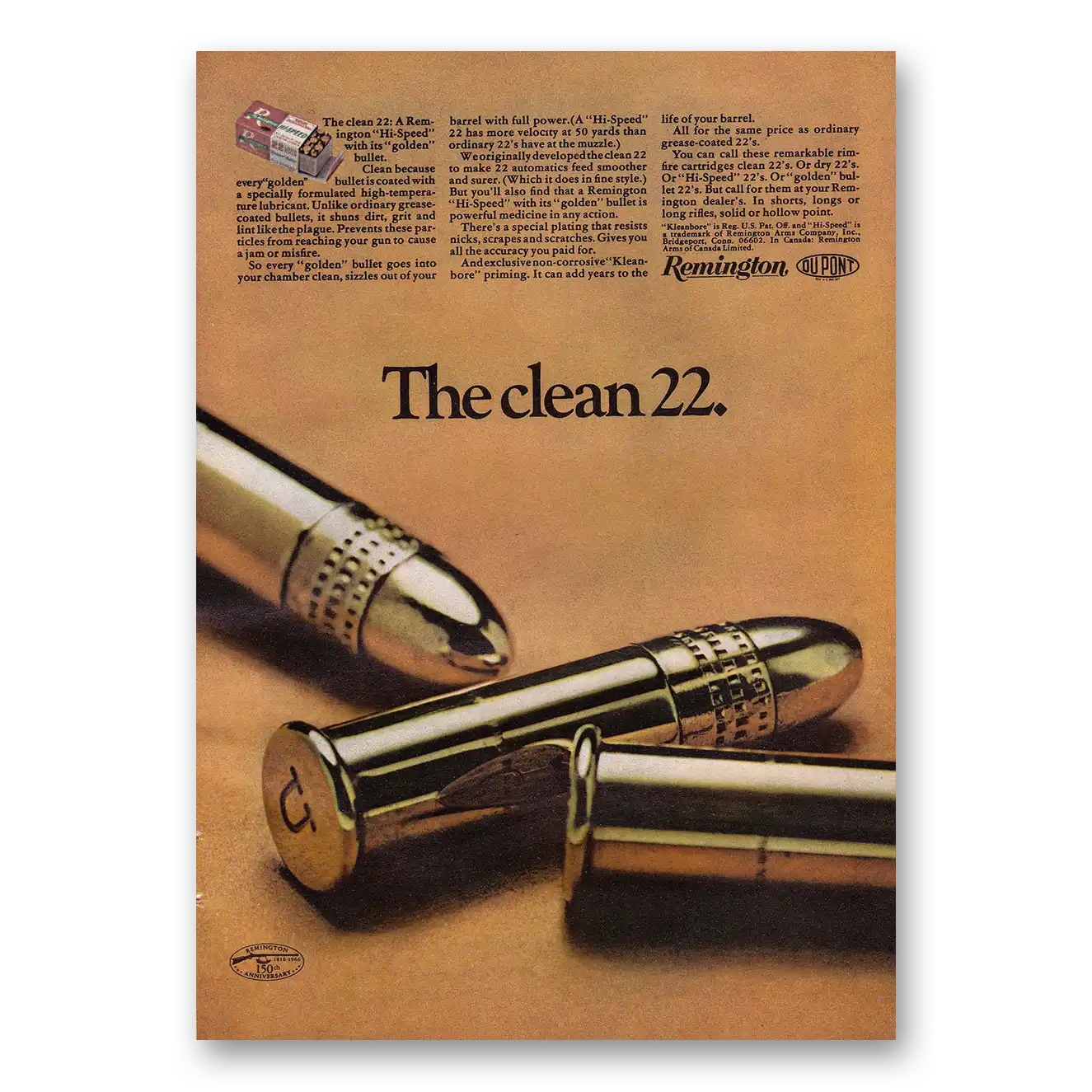 1966 Remington Arms Bullet The Clean 22 Vintage Magazine Print Ad