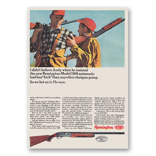 1966 Remington Arms Model 1100 Shotgun I Didn't Believe Andy Vintage Magazine Print Ad