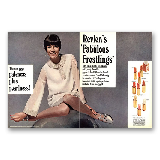 1966 Revlon Fabulous Frostlings Lipstick Paleness Plus Pearlness Vintage Magazine Print Ad