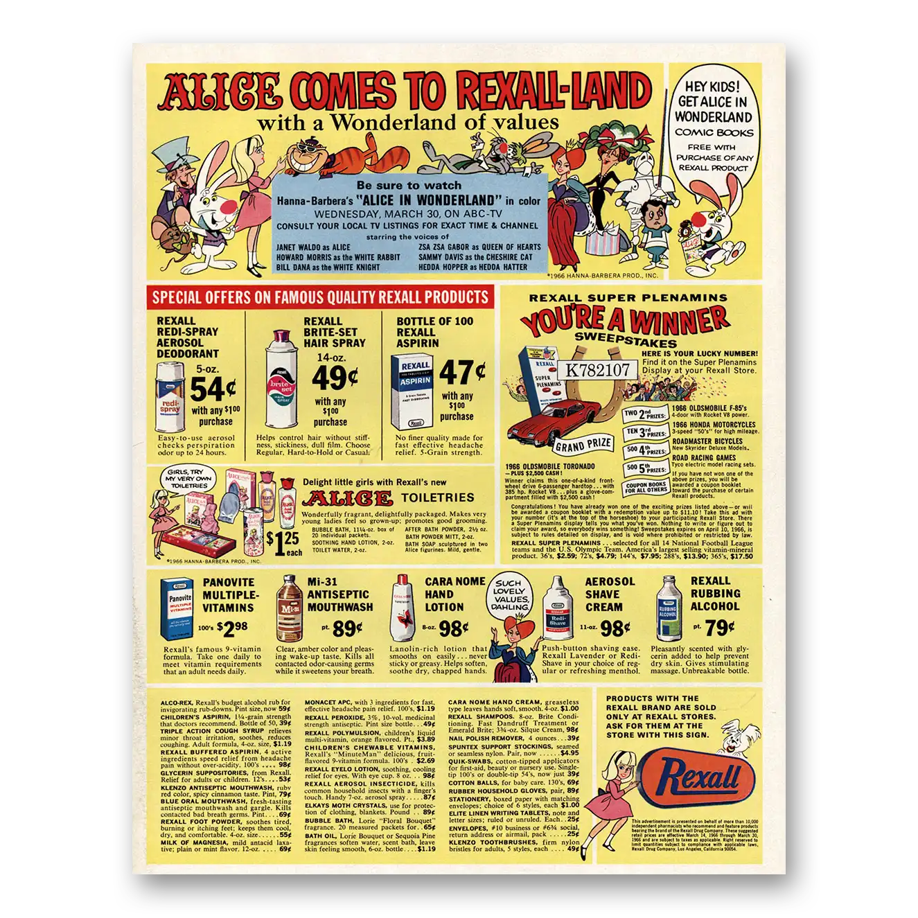 1966 Rexall Drug Stores Alice Comes to Rexall Land Vintage Magazine Print Ad