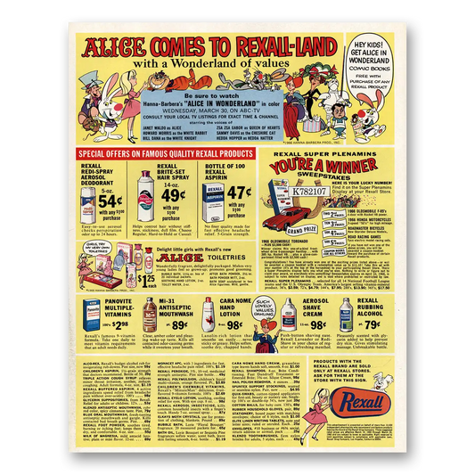 1966 Rexall Drug Stores Alice Comes to Rexall Land Vintage Magazine Print Ad