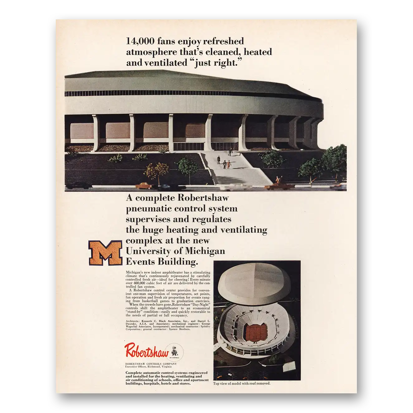 1966 Robertshaw University Michigan Events Building Vintage Magazine Print Ad