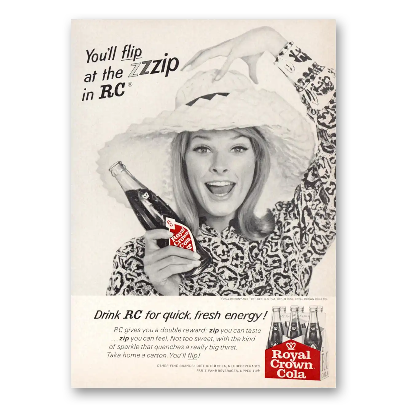 1966 Royal Crown Cola Flip at the Zzzip Vintage Magazine Print Ad