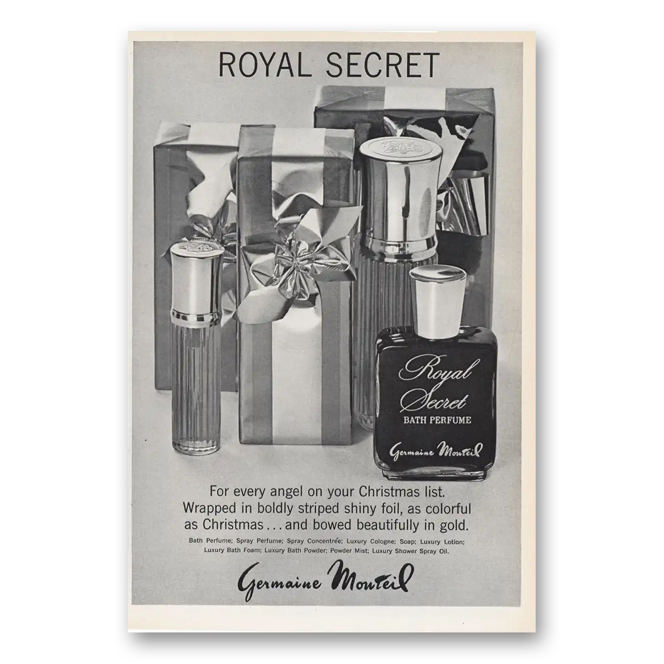 1966 Royal Secret Bath Perfume Every Angel on Christmas List Vintage Magazine Print Ad