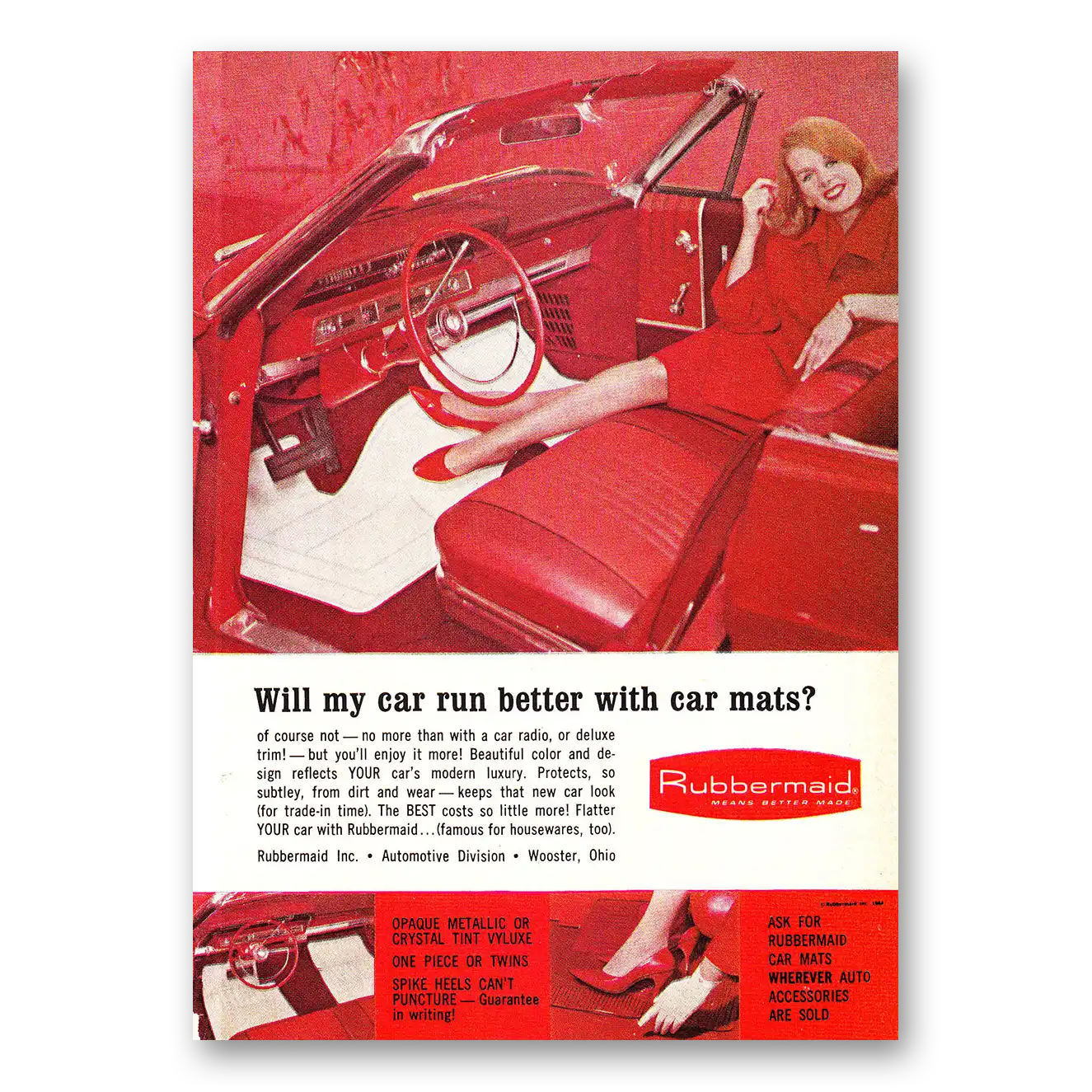 1966 Rubbermaid Automotive Will My Car Run Better With Car Mats Vintage Magazine Print Ad