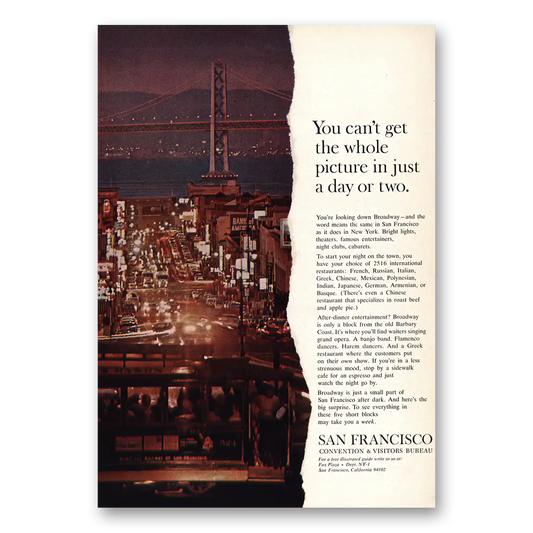 1966 San Francisco California Cant Get Whole Picture In Just Day Vintage Magazine Print Ad