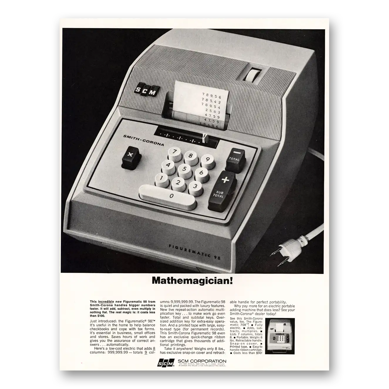 1966 SCM Figuremaster Adding Machine Adding Machine Mathemagician Vintage Magazine Print Ad