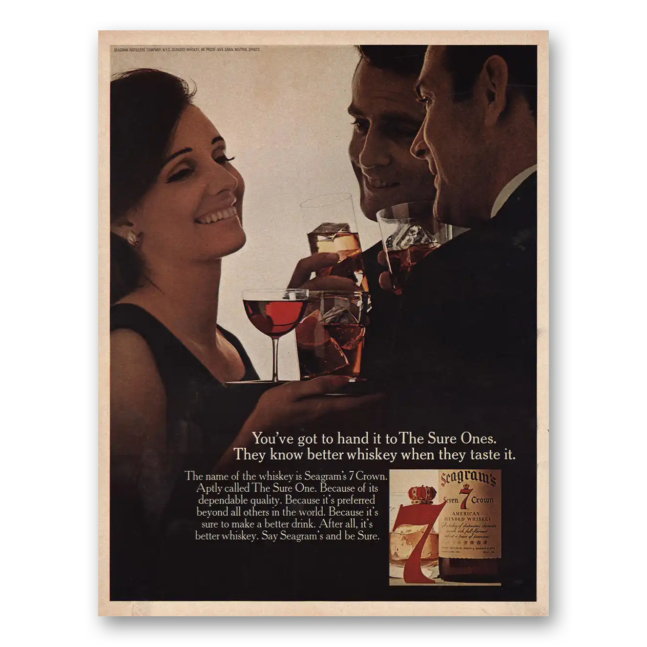 1966 Seagrams 7 Crown Whiskey Got To Hand It To The Sure Ones Vintage Magazine Print Ad