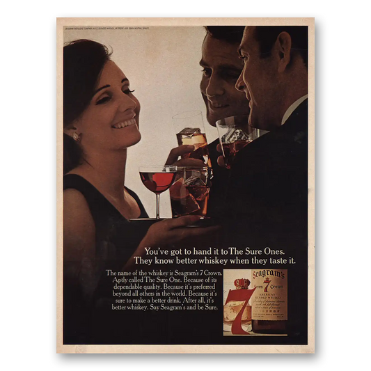 1966 Seagrams 7 Crown Whiskey Got To Hand It To The Sure Ones Vintage Magazine Print Ad