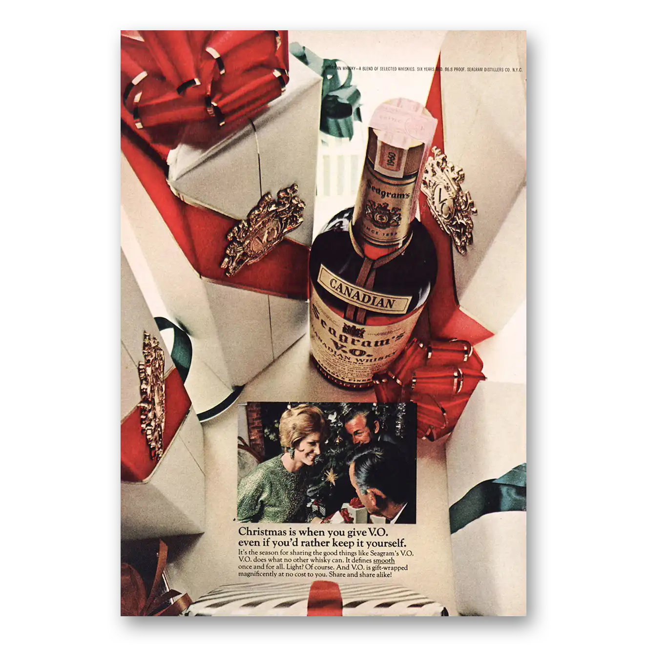 1966 Seagrams VO Whisky Christmas Is When You Give Vintage Magazine Print Ad