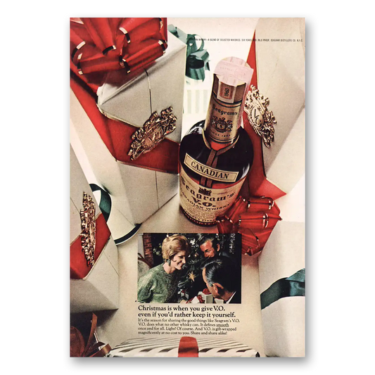 1966 Seagrams VO Whisky Christmas Is When You Give Vintage Magazine Print Ad