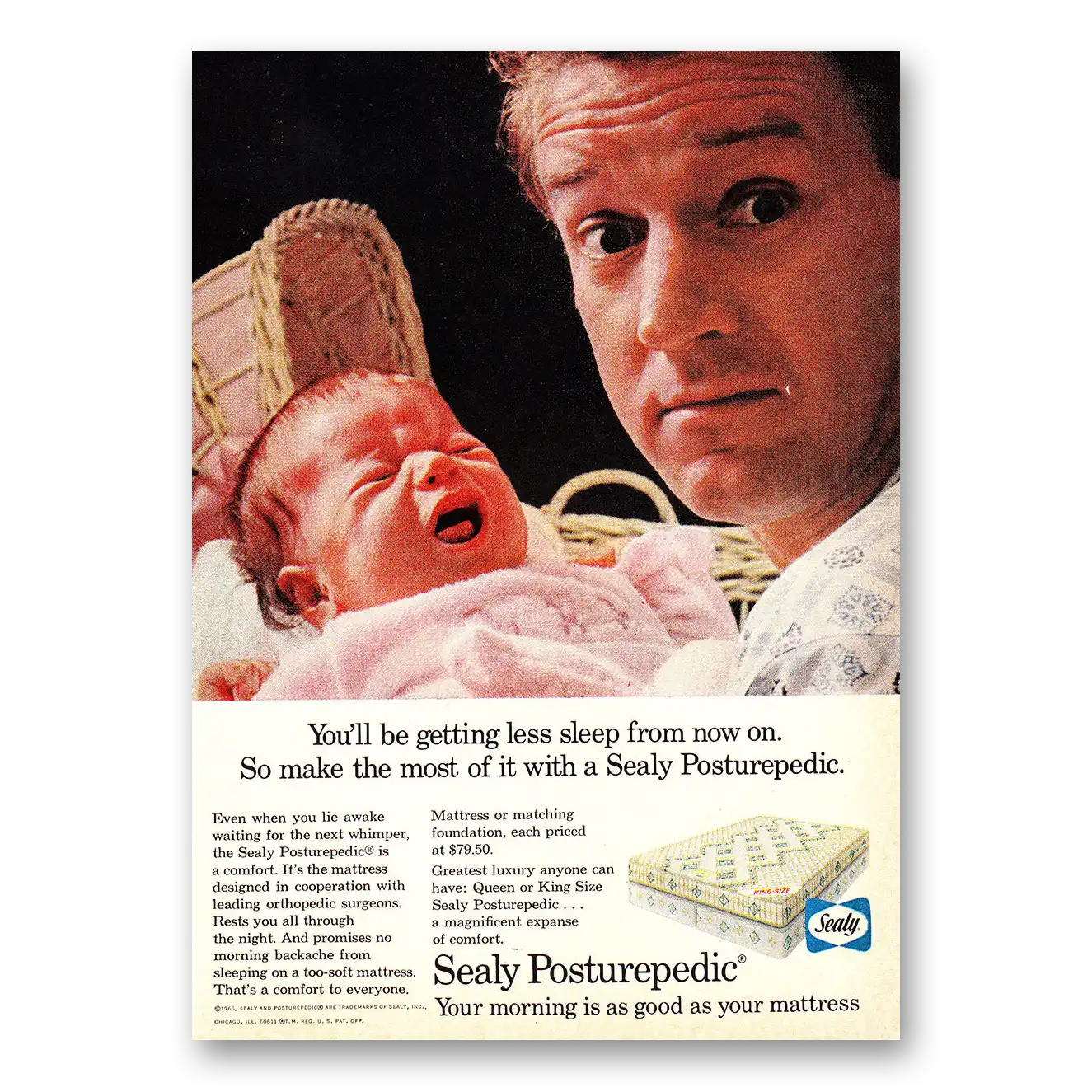 1966 Sealy Posturepedic Mattress Be Getting Less Sleep From Now On Vintage Magazine Print Ad