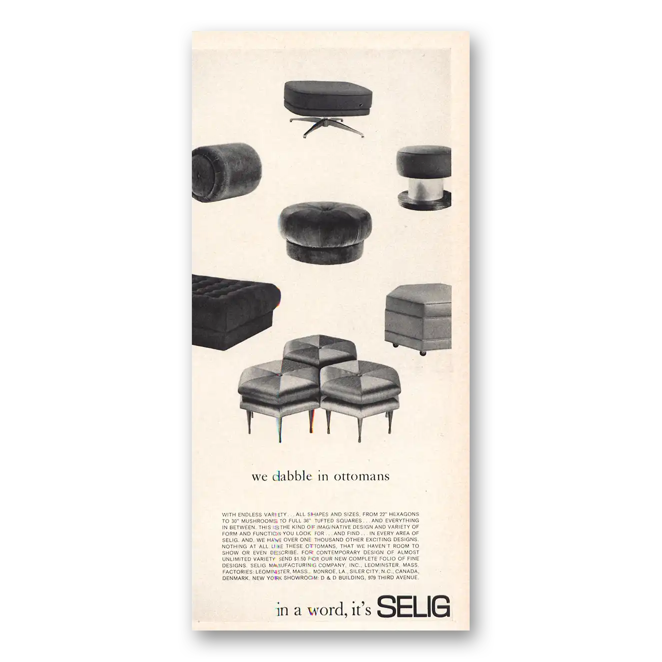 1966 Selig We Dabble In Ottomans Vintage Magazine Print Ad