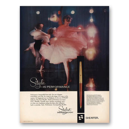 1966 Sheaffers Stylist Pen Style Is performance Ballet Vintage Magazine Print Ad