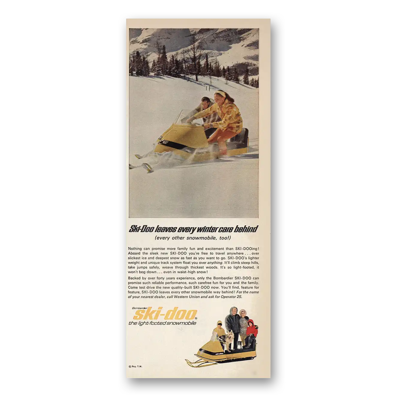 1966 Ski-Doo Leaves Every Winter Care Behind Vintage Magazine Print Ad