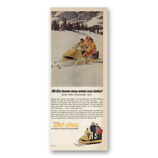 1966 Ski-Doo Leaves Every Winter Care Behind Vintage Magazine Print Ad