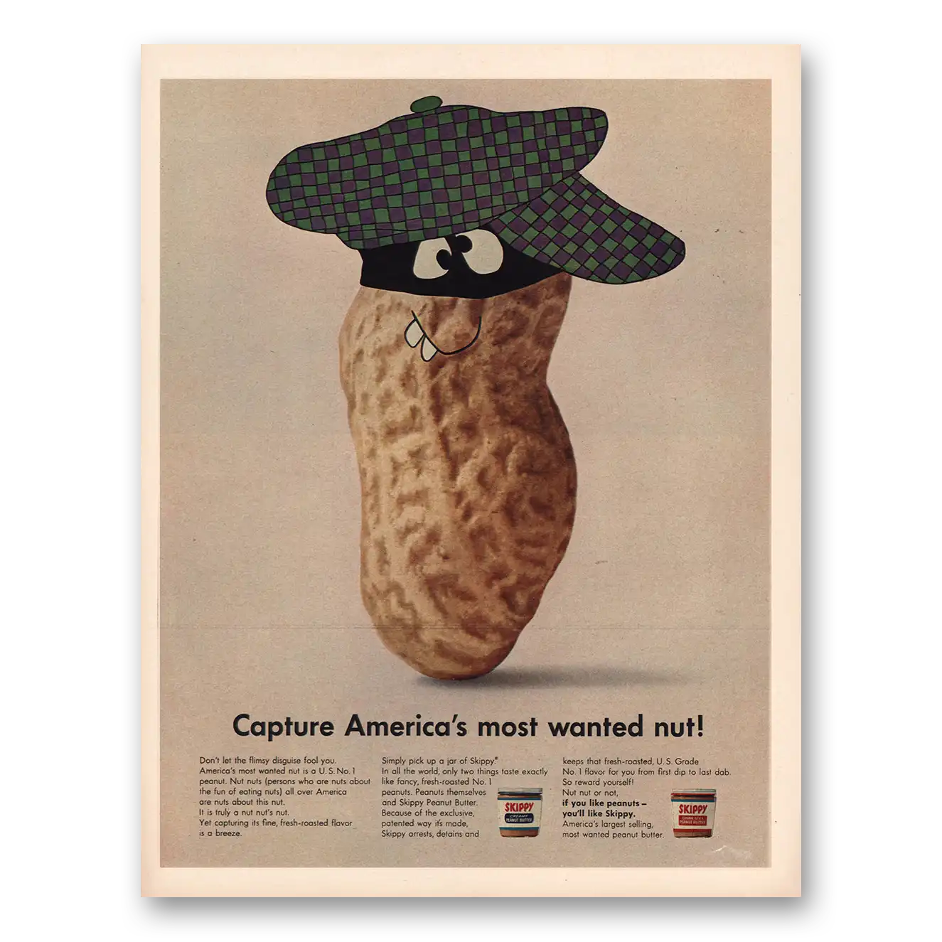 1966 Skippy Peanut Butter Most Wanted Nut Vintage Magazine Print Ad