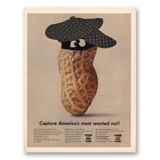 1966 Skippy Peanut Butter Most Wanted Nut Vintage Magazine Print Ad