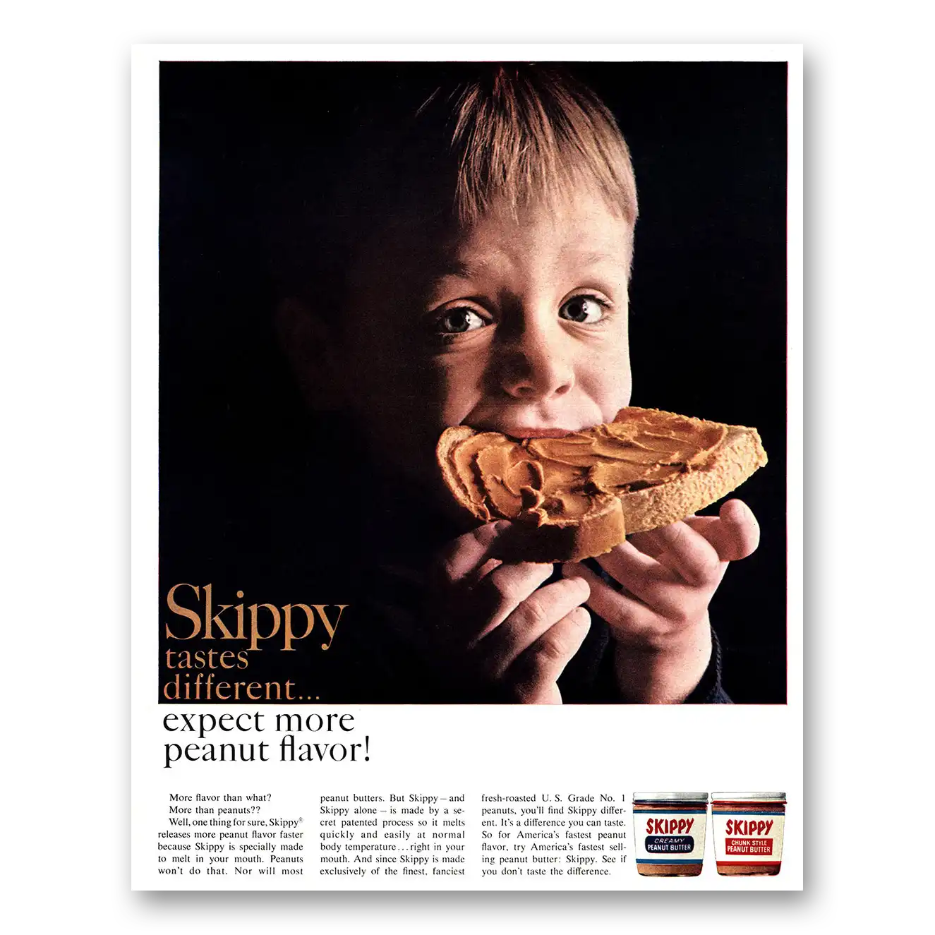 1966 Skippy Peanut Butter Tastes Different Vintage Magazine Print Ad