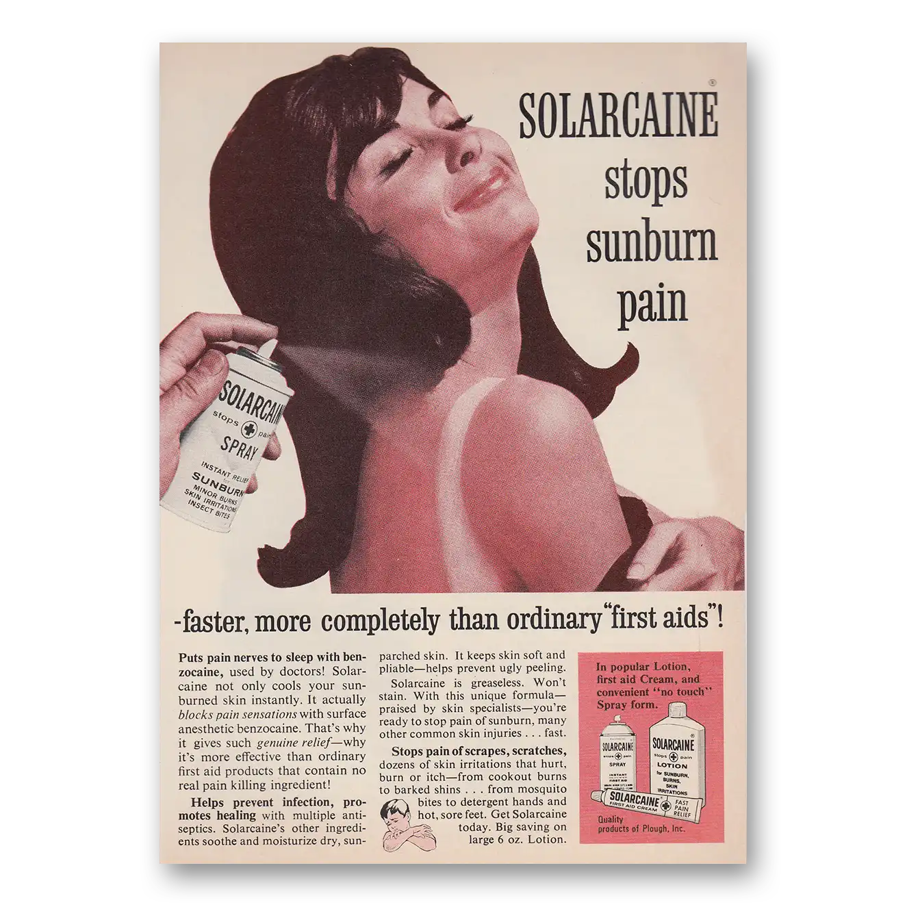 1966 Solarcaine Stops Sunburn Pain Vintage Magazine Print Ad