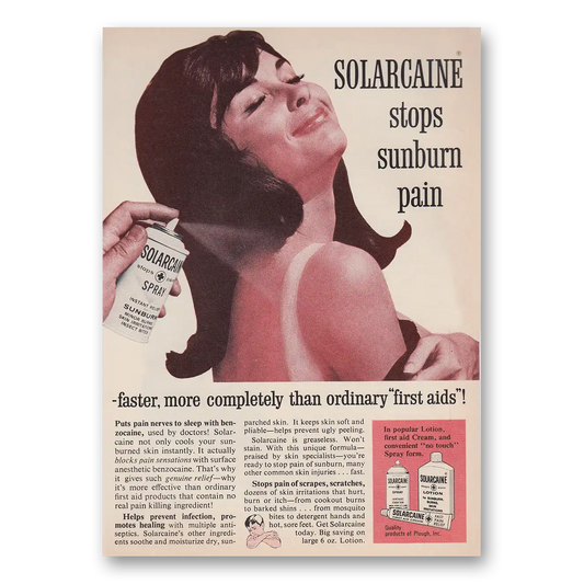 1966 Solarcaine Stops Sunburn Pain Vintage Magazine Print Ad