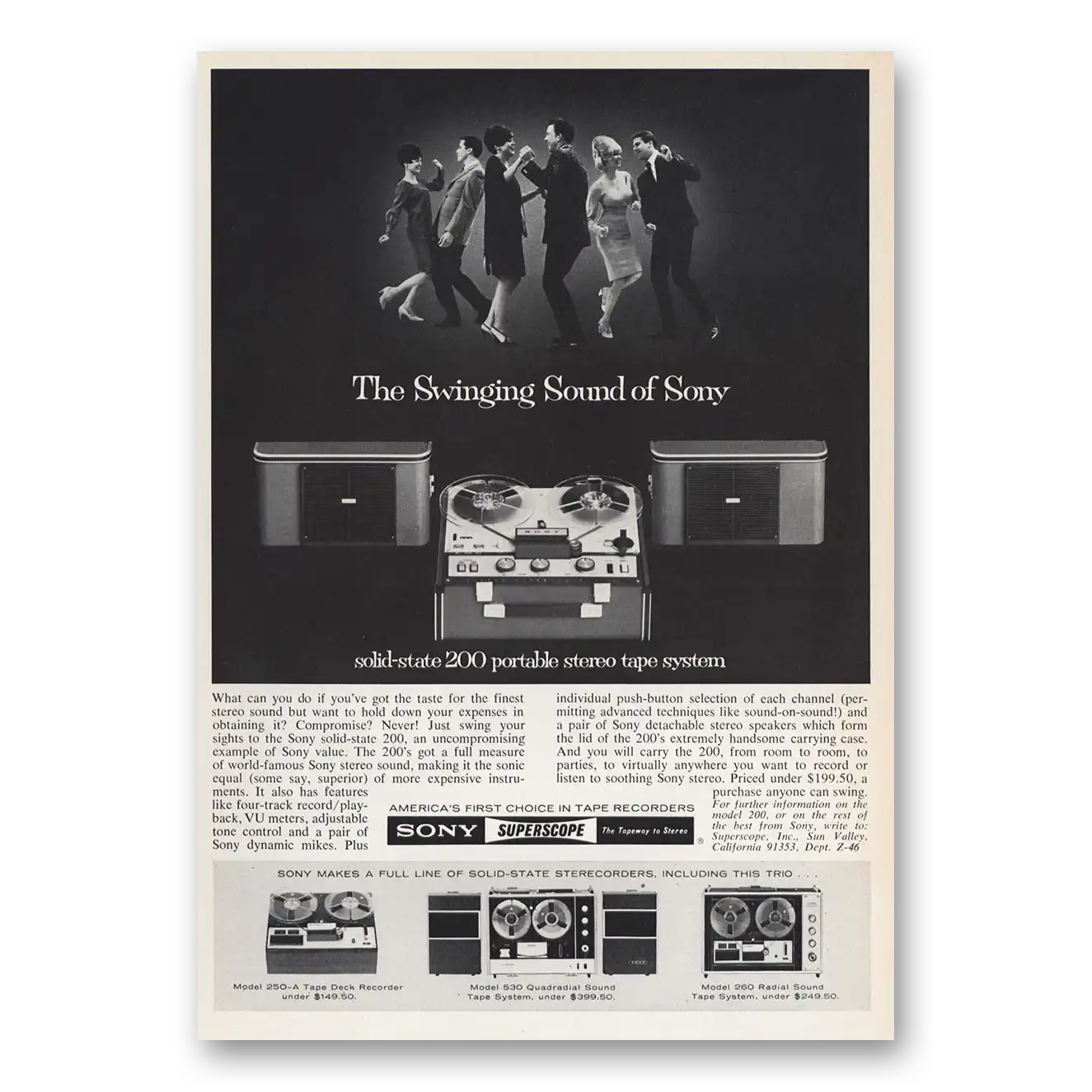 1966 Sony Portable Stereo Tape System Swinging Sound Vintage Magazine Print Ad