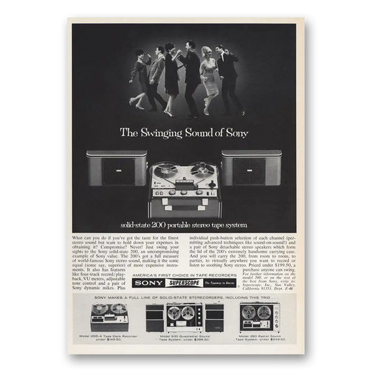 1966 Sony Portable Stereo Tape System Swinging Sound Vintage Magazine Print Ad