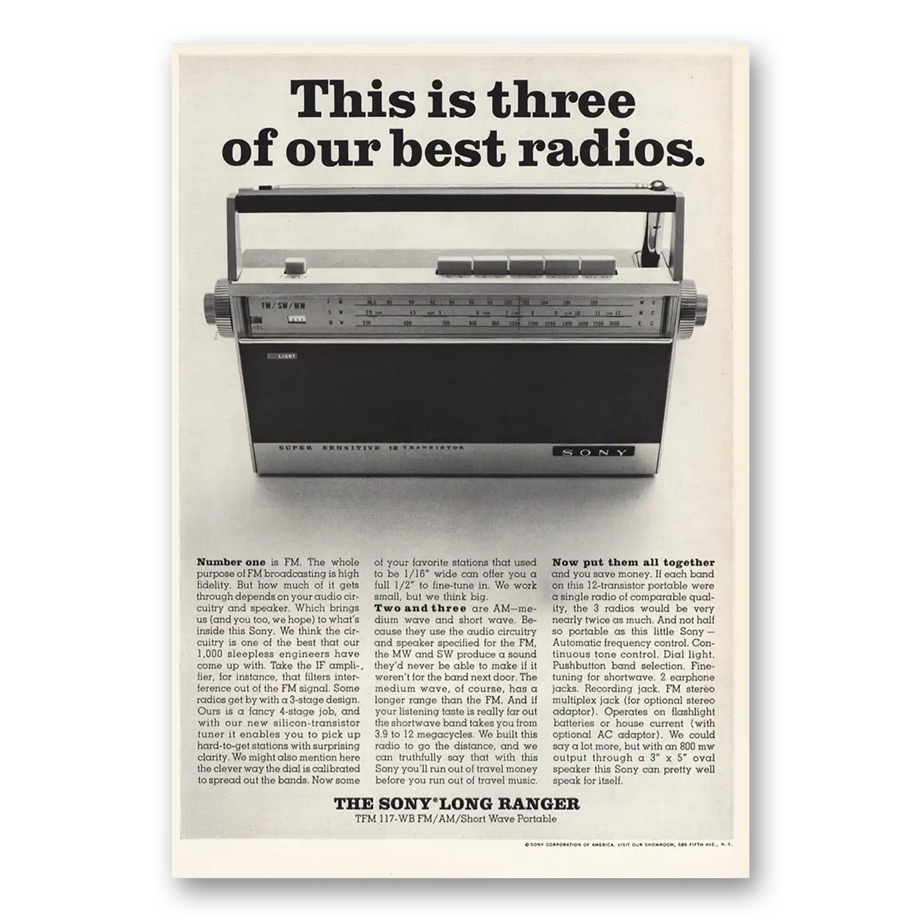 1966 Sony Three of Best Radios Vintage Magazine Print Ad