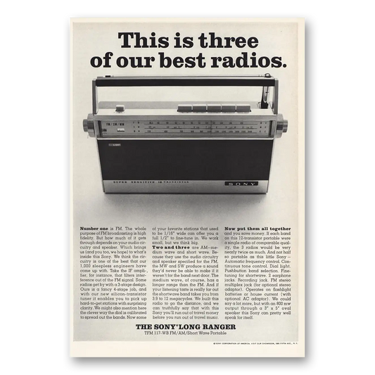 1966 Sony Three of Best Radios Vintage Magazine Print Ad