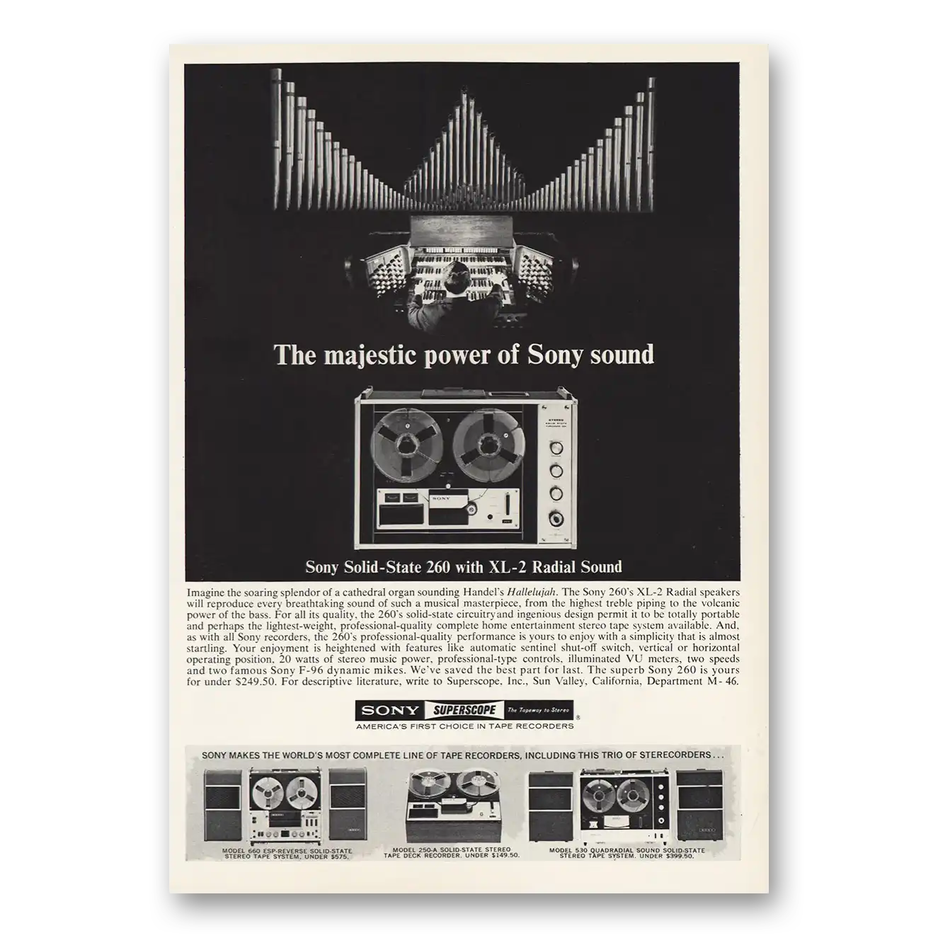 1966 Sony Majestic Power of Sony Sound Vintage Magazine Print Ad