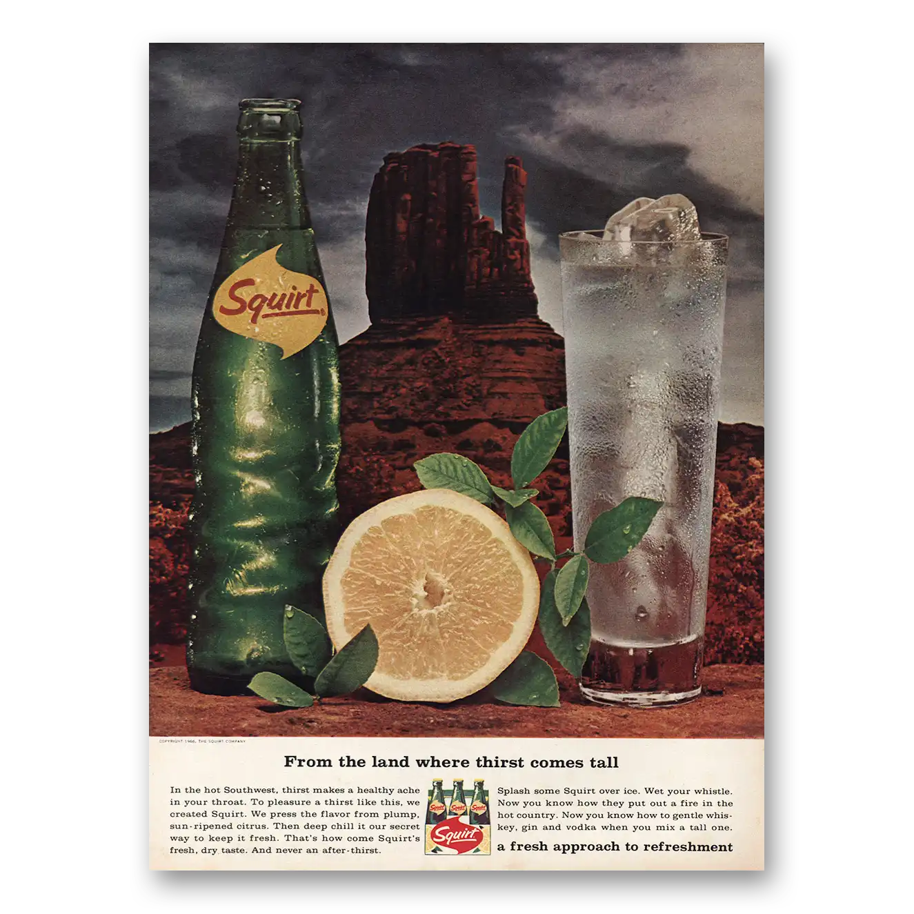 1966 Squirt Soft Drink From the Land Where Thirst Comes Tall Vintage Magazine Print Ad