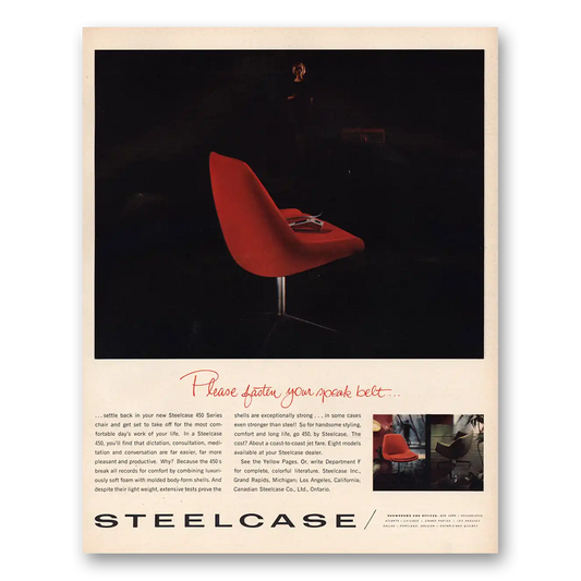 1966 Steelcase Office Furniture Please Fasten Your Speak Belt Vintage Magazine Print Ad