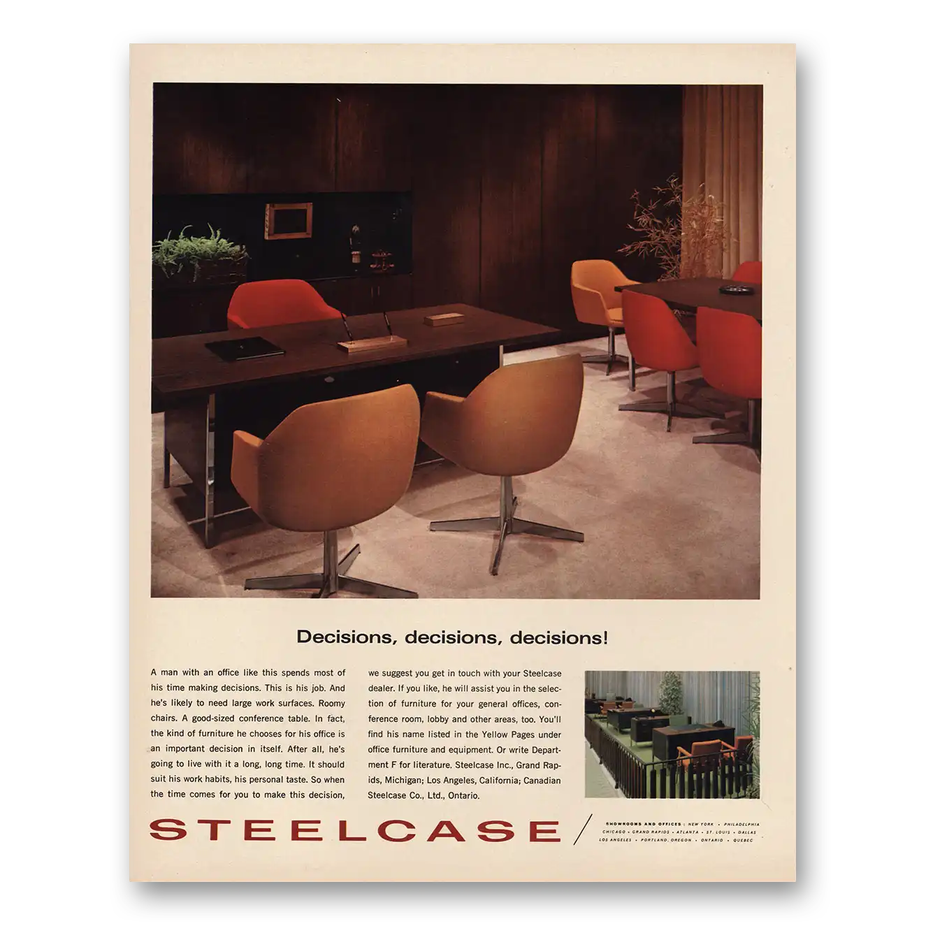 1966 Steelcase Office Furniture Chairs Decisions Decisions Vintage Magazine Print Ad