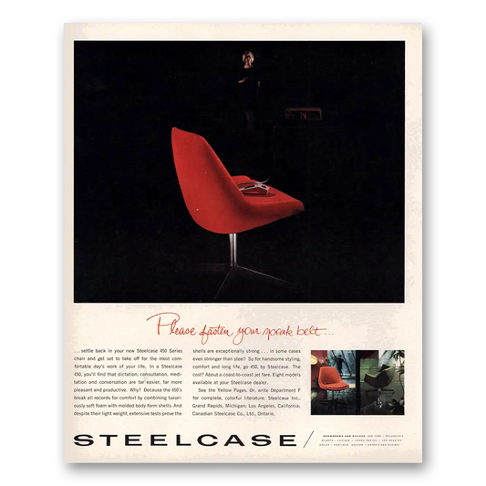 1966 Canadian Steelcase Fasten Your Speak Belt Vintage Magazine Print Ad