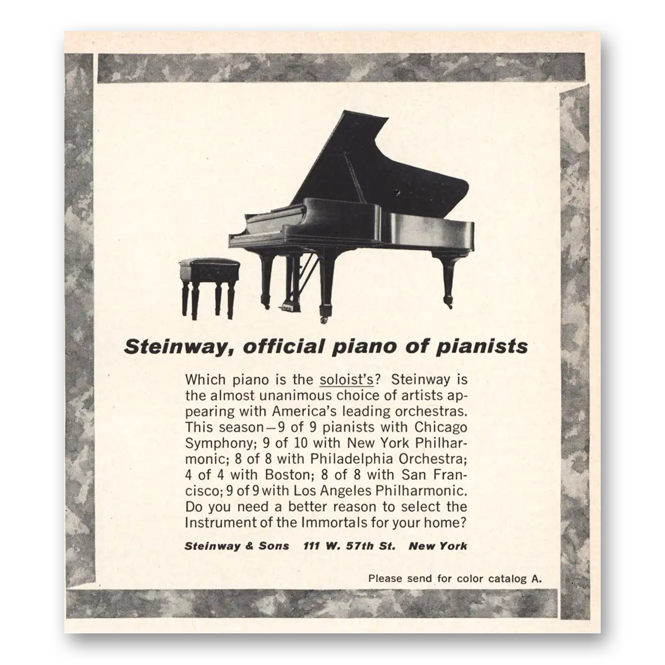 1966 Steinway Piano Official Piano of Pianists Vintage Magazine Print Ad