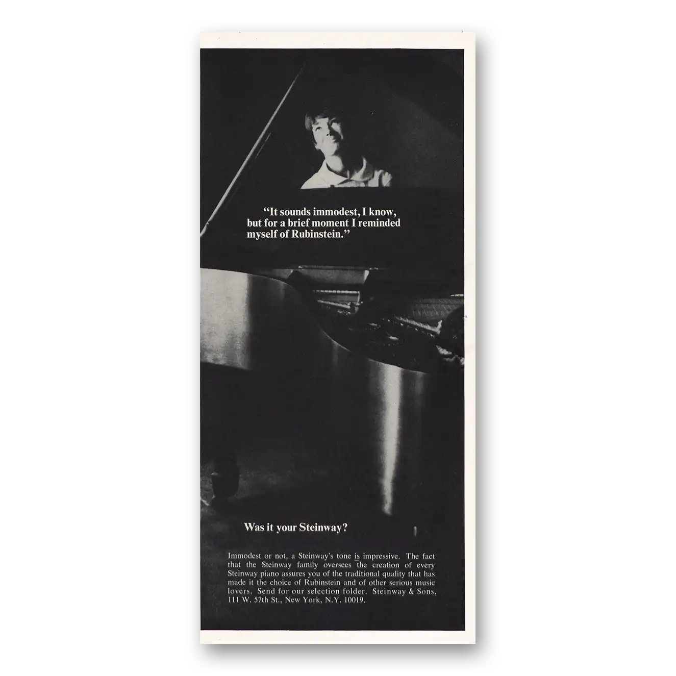 1966 Steinway Piano It Sounds Immodest Vintage Magazine Print Ad