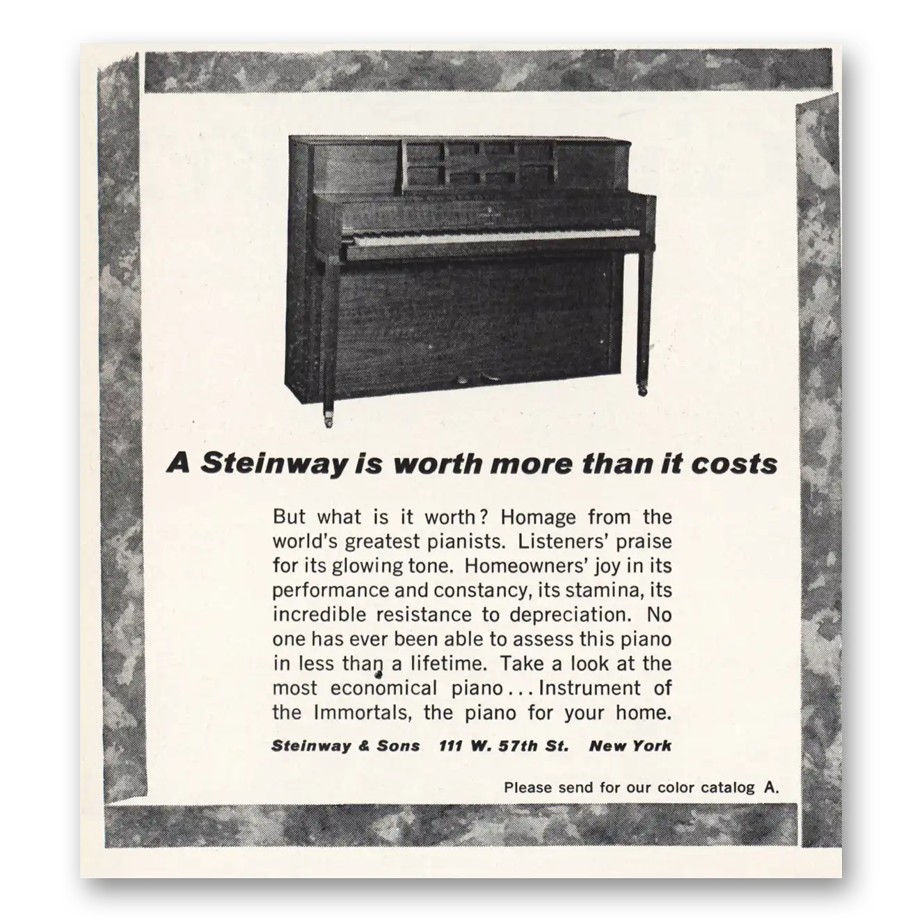 1966 Steinway Piano Worth More Than It Costs Vintage Magazine Print Ad