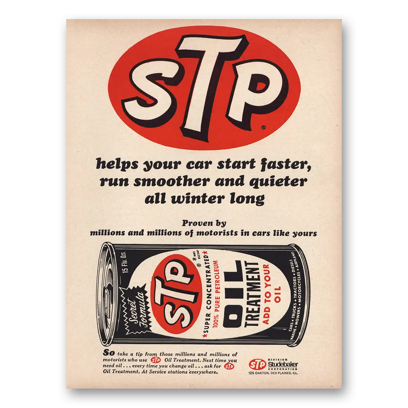 1966 STP Oil Helps Your Car Start Faster Vintage Magazine Print Ad