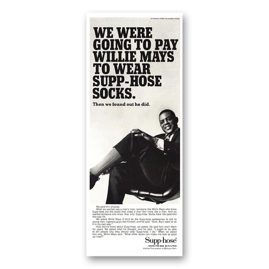 1966 Supp-Hose Pay Willie Mays to Wear Vintage Magazine Print Ad