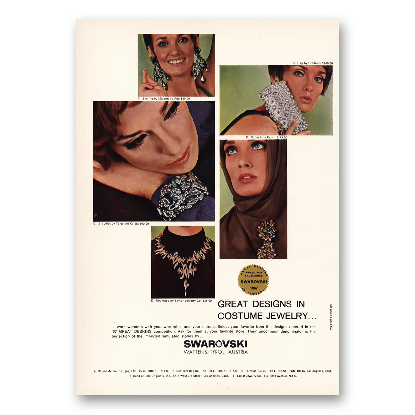 1966 Svarovski Great Designs Costume Jewelry Vintage Magazine Print Ad