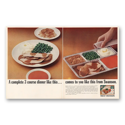 1966 Swanson TV Dinner Complete 3 Course Turkey Dinner Vintage Magazine Print Ad